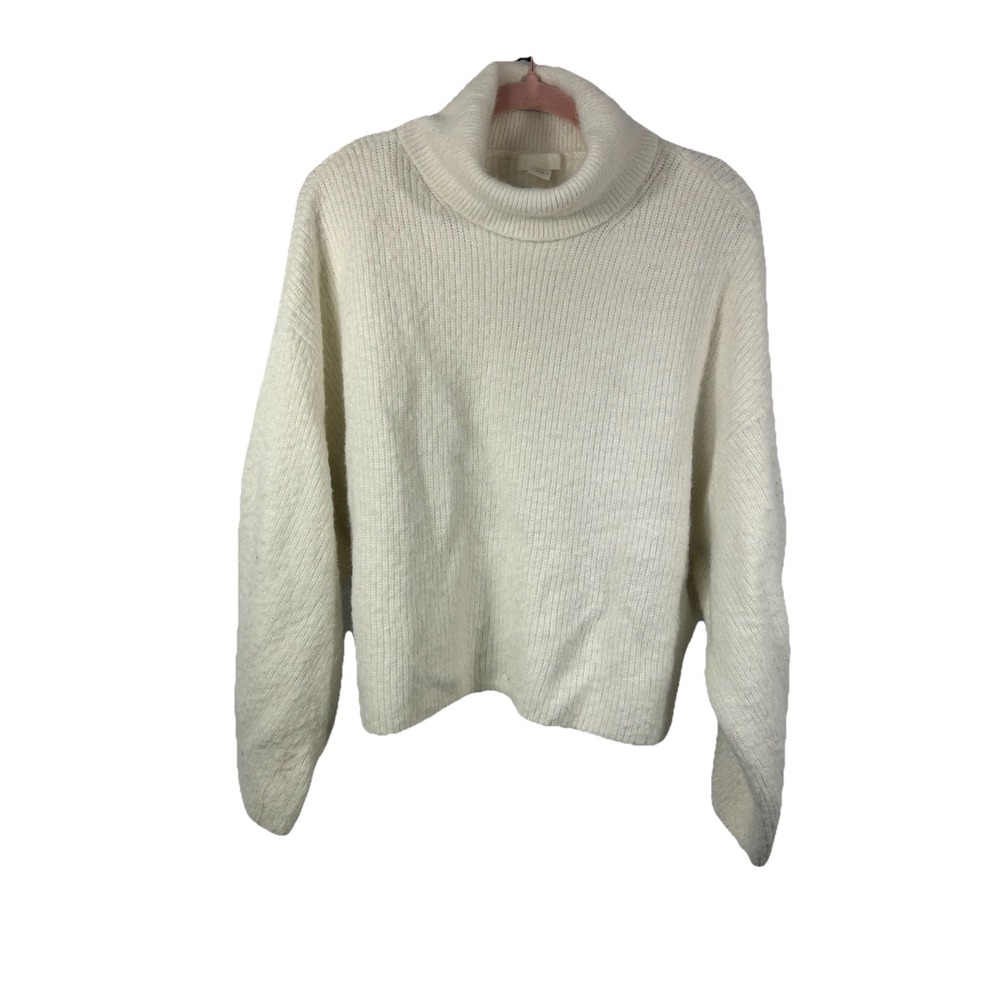 H&M‎ Oversized Turtleneck Sweater S Cream Ribbed Knit Minimalist Clean Girl Soft